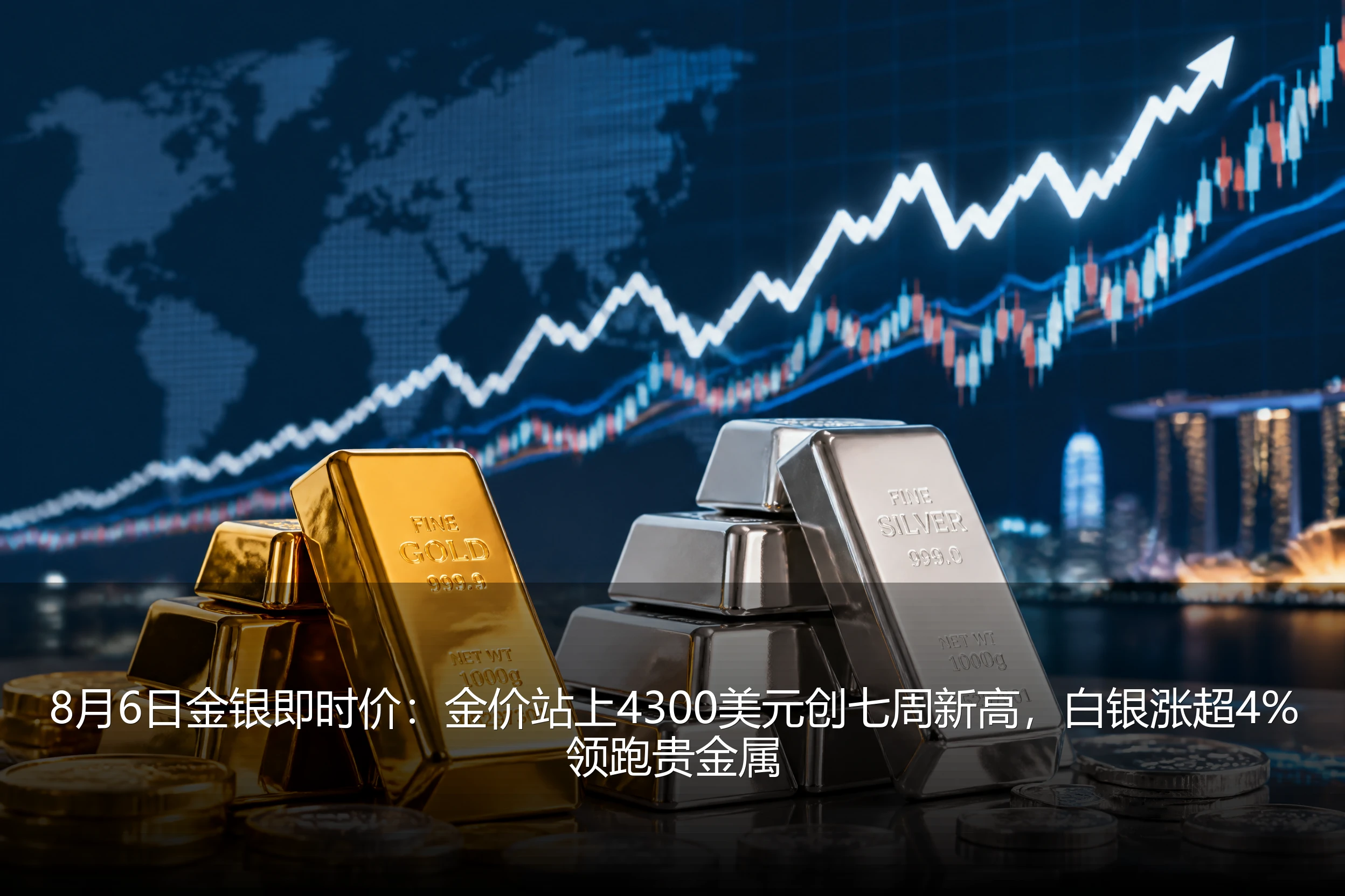 8月6日金银即时价:金价站上4300美元创七周新高,白银涨超4%领跑贵金属